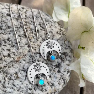 Moon & opal threader earrings in silver