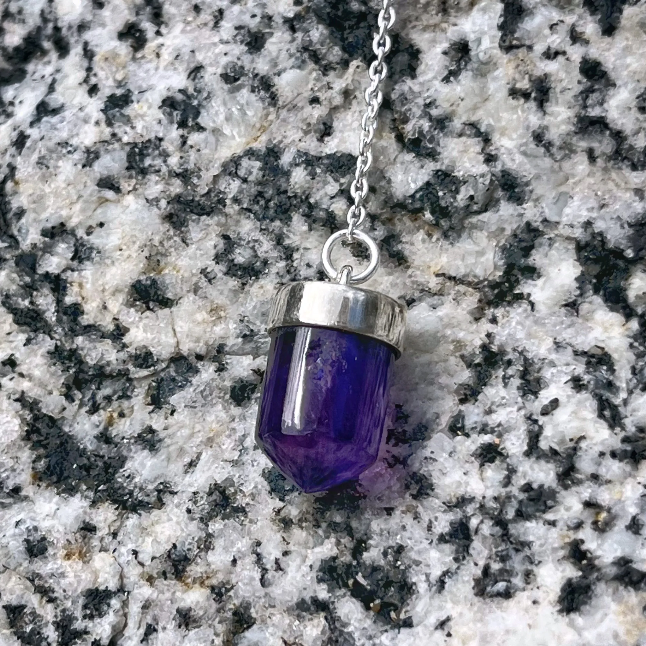 Moonstone & amethyst lariat necklace in silver