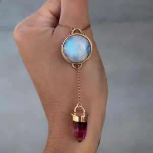 Moonstone & fluorite lariat necklace in 14K gold-fill