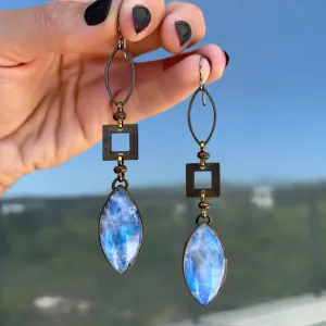 Moonstone earrings in antique brass