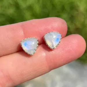 Moonstone triangle studs in silver