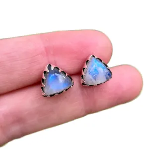 Moonstone triangle studs in silver