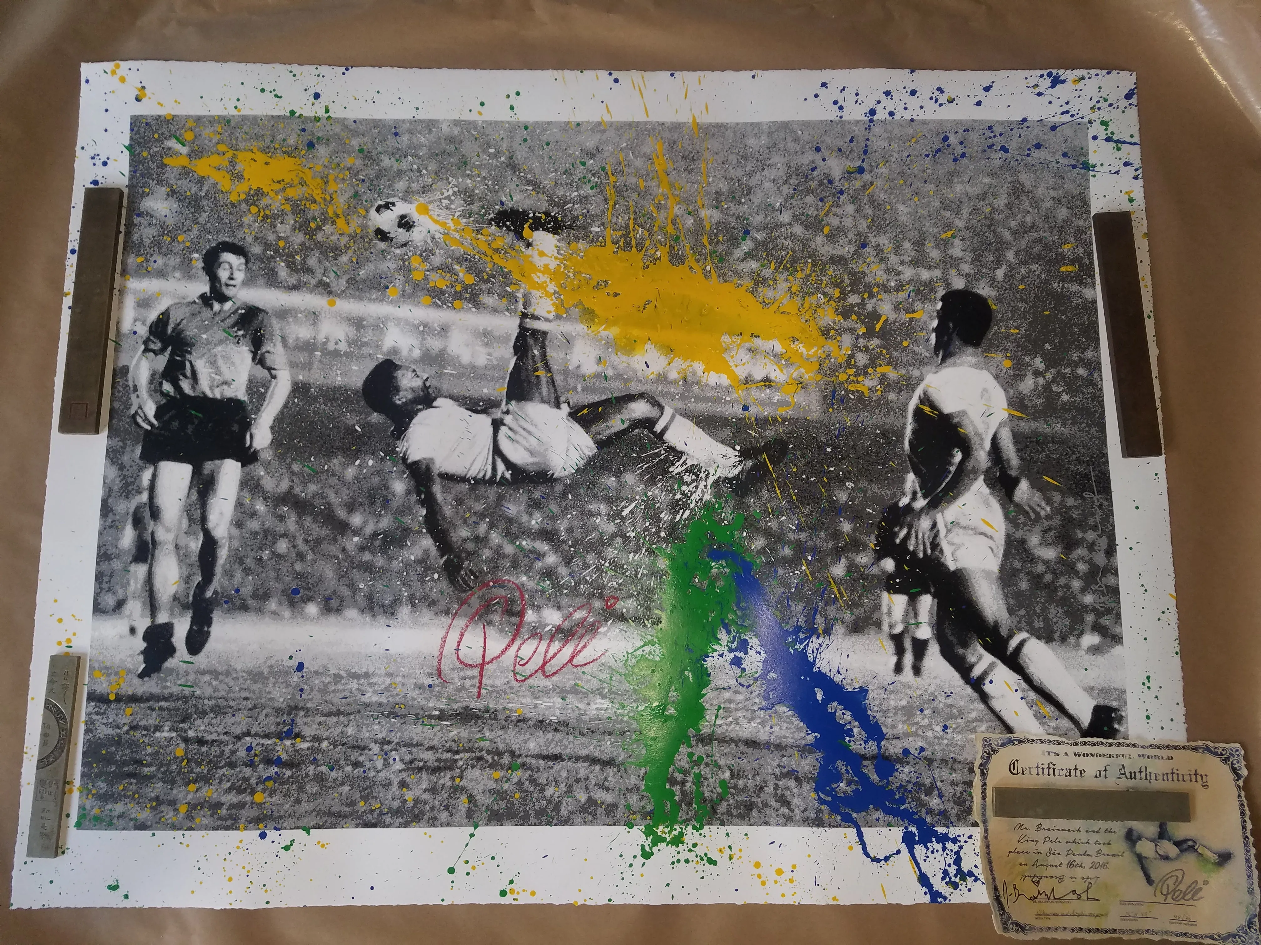 Mr. Brainwash The King Pele Bicycle Kick Screen print ##/75 S&N 2016