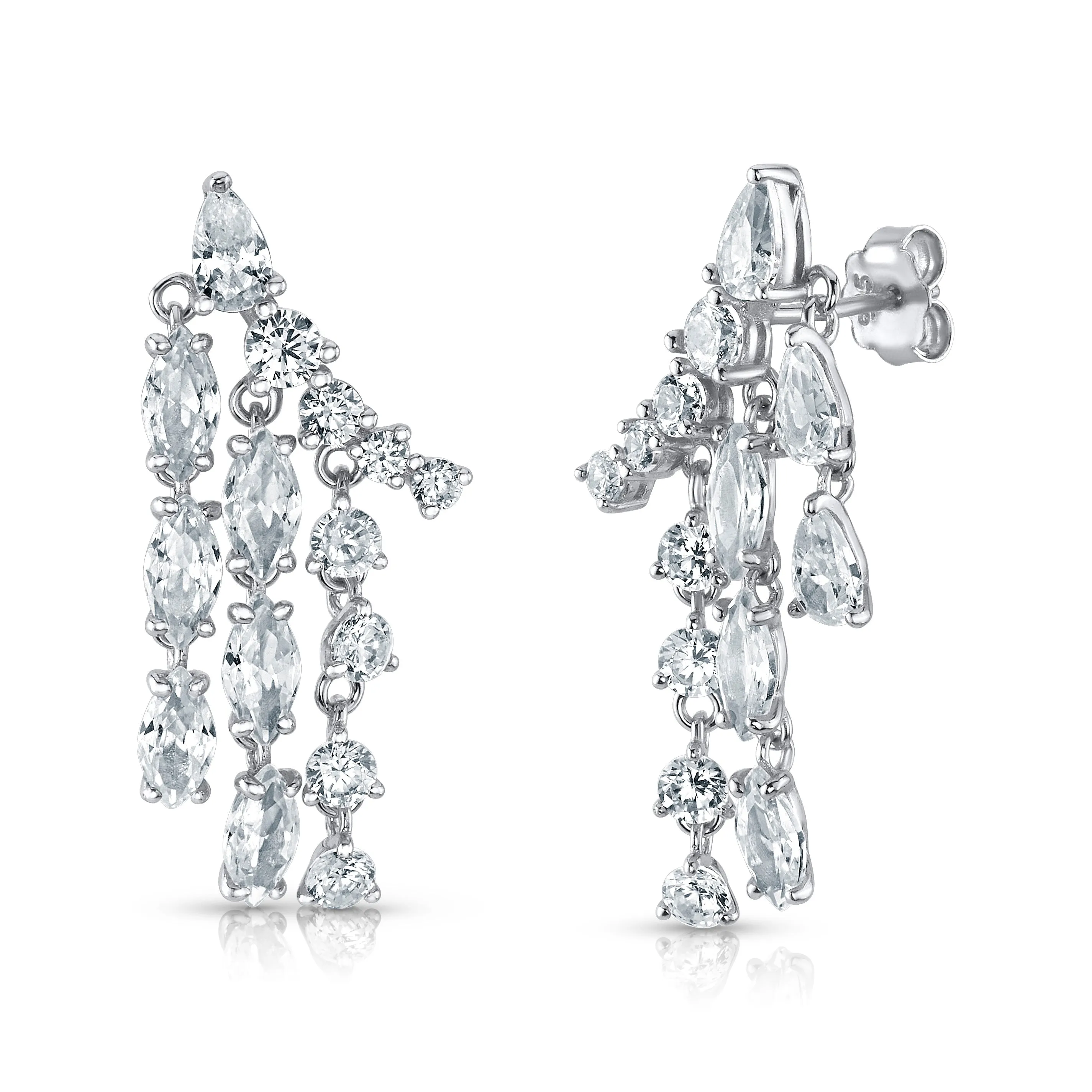 MULTI-STONE CLIMBING DANGLE EARRINGS, SILVER