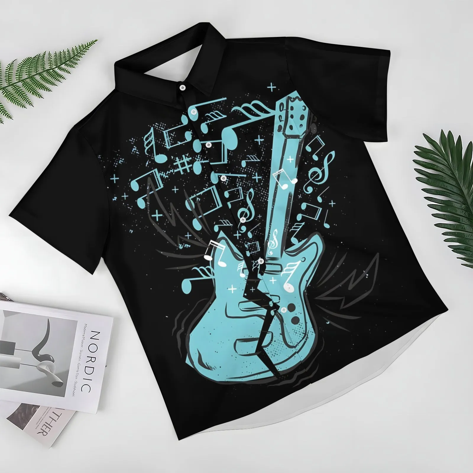 Music Guitar Print Men's Casual Short Sleeve Shirt 2403000227