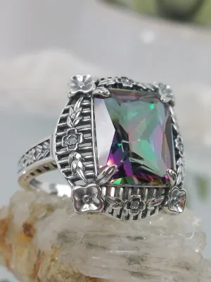 Mystic Topaz Ring, Victorian Floral Filigree Jewelry #D227