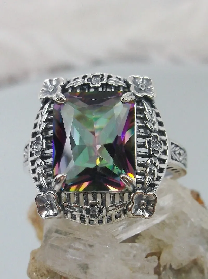 Mystic Topaz Ring, Victorian Floral Filigree Jewelry #D227