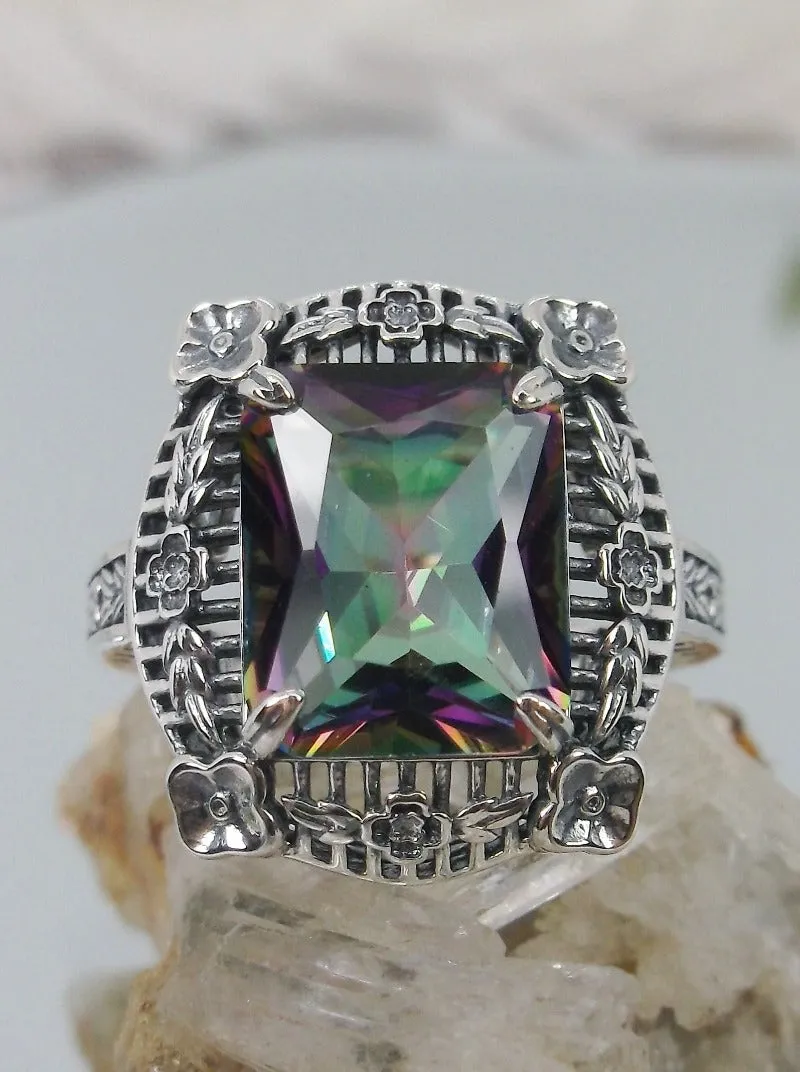 Mystic Topaz Ring, Victorian Floral Filigree Jewelry #D227