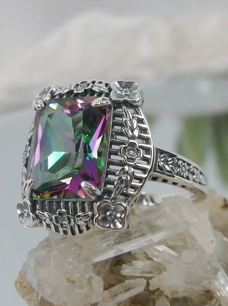 Mystic Topaz Ring, Victorian Floral Filigree Jewelry #D227