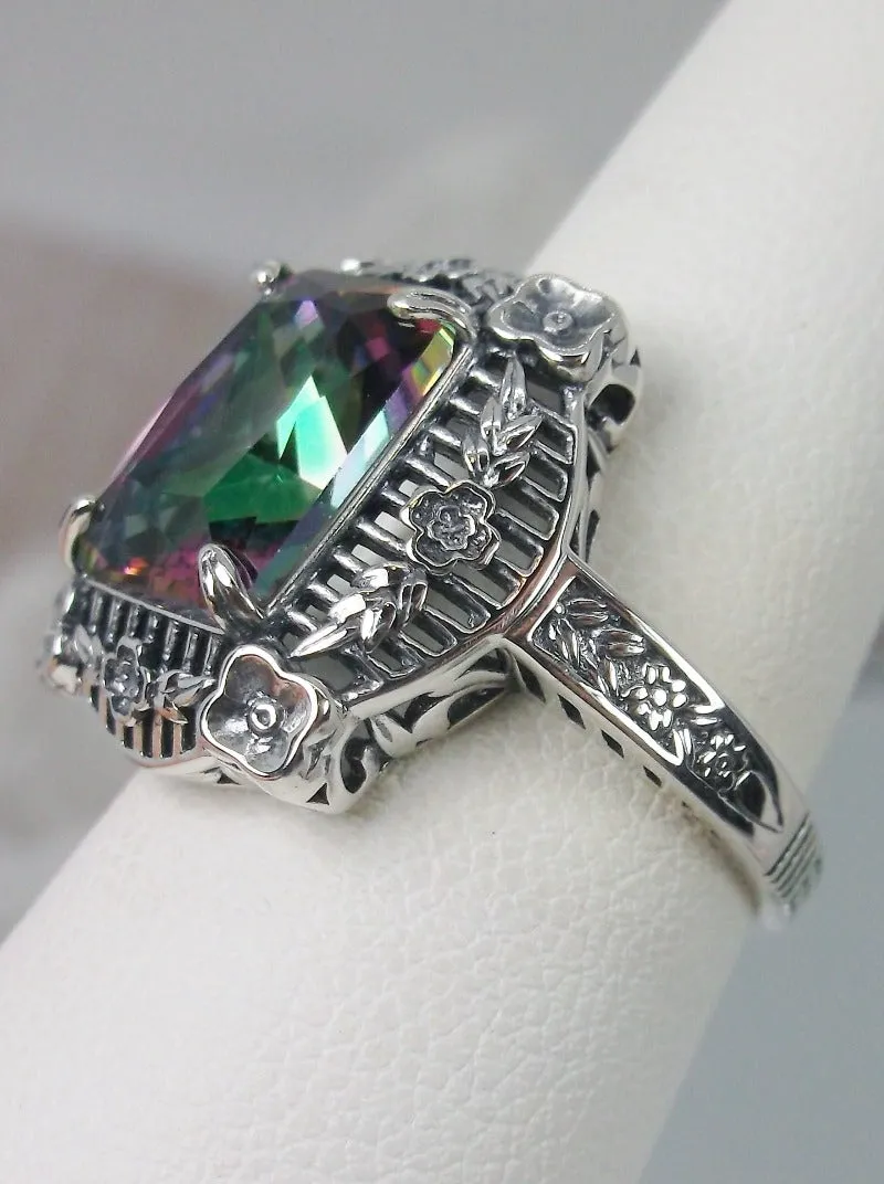 Mystic Topaz Ring, Victorian Floral Filigree Jewelry #D227