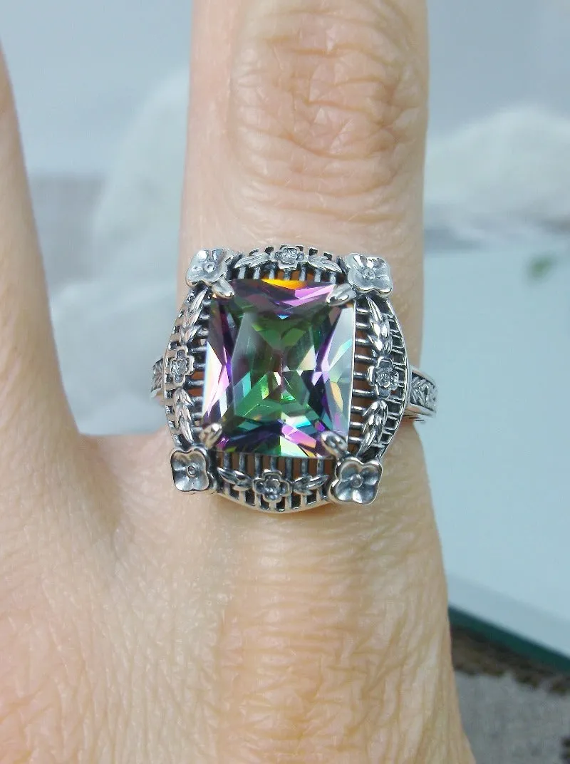 Mystic Topaz Ring, Victorian Floral Filigree Jewelry #D227