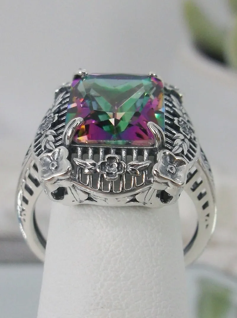 Mystic Topaz Ring, Victorian Floral Filigree Jewelry #D227
