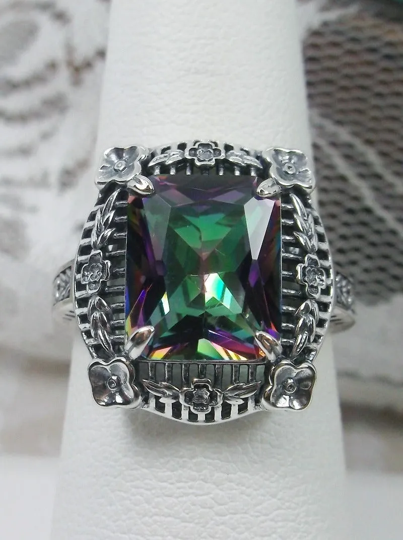 Mystic Topaz Ring, Victorian Floral Filigree Jewelry #D227