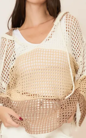 Natural Crochet Colorblock Hoodie