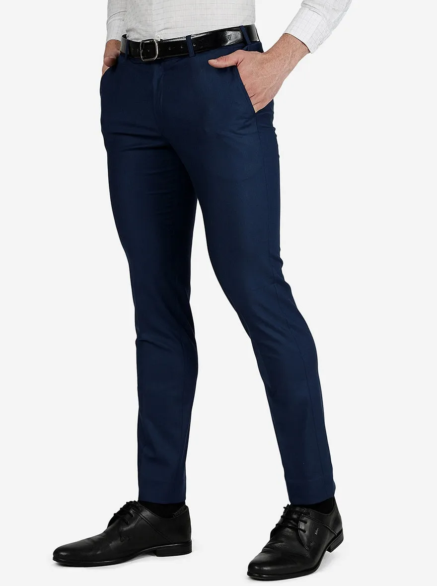 Navy Blue Solid Slim Fit Formal Trouser | Metal