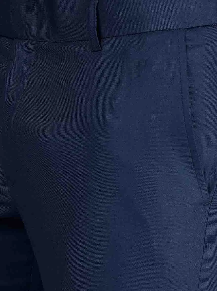 Navy Blue Solid Slim Fit Formal Trouser | Metal