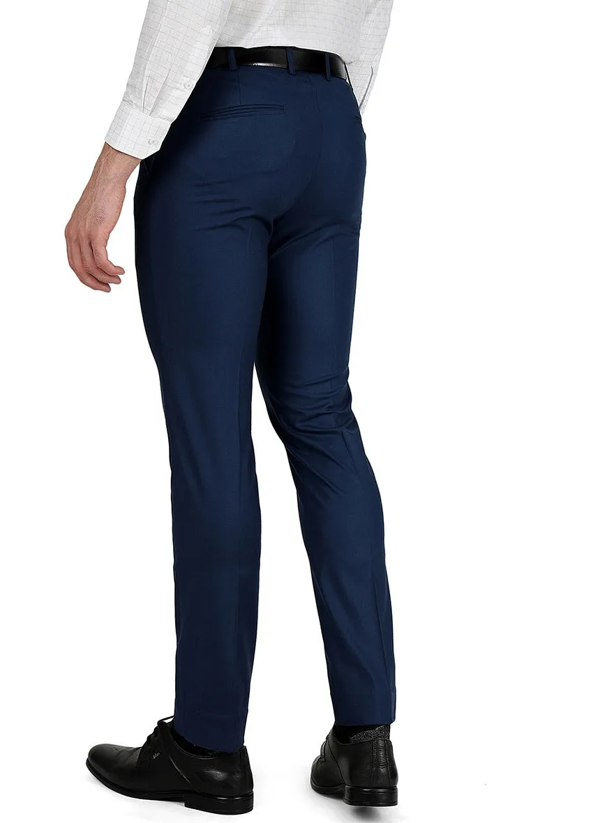 Navy Blue Solid Slim Fit Formal Trouser | Metal