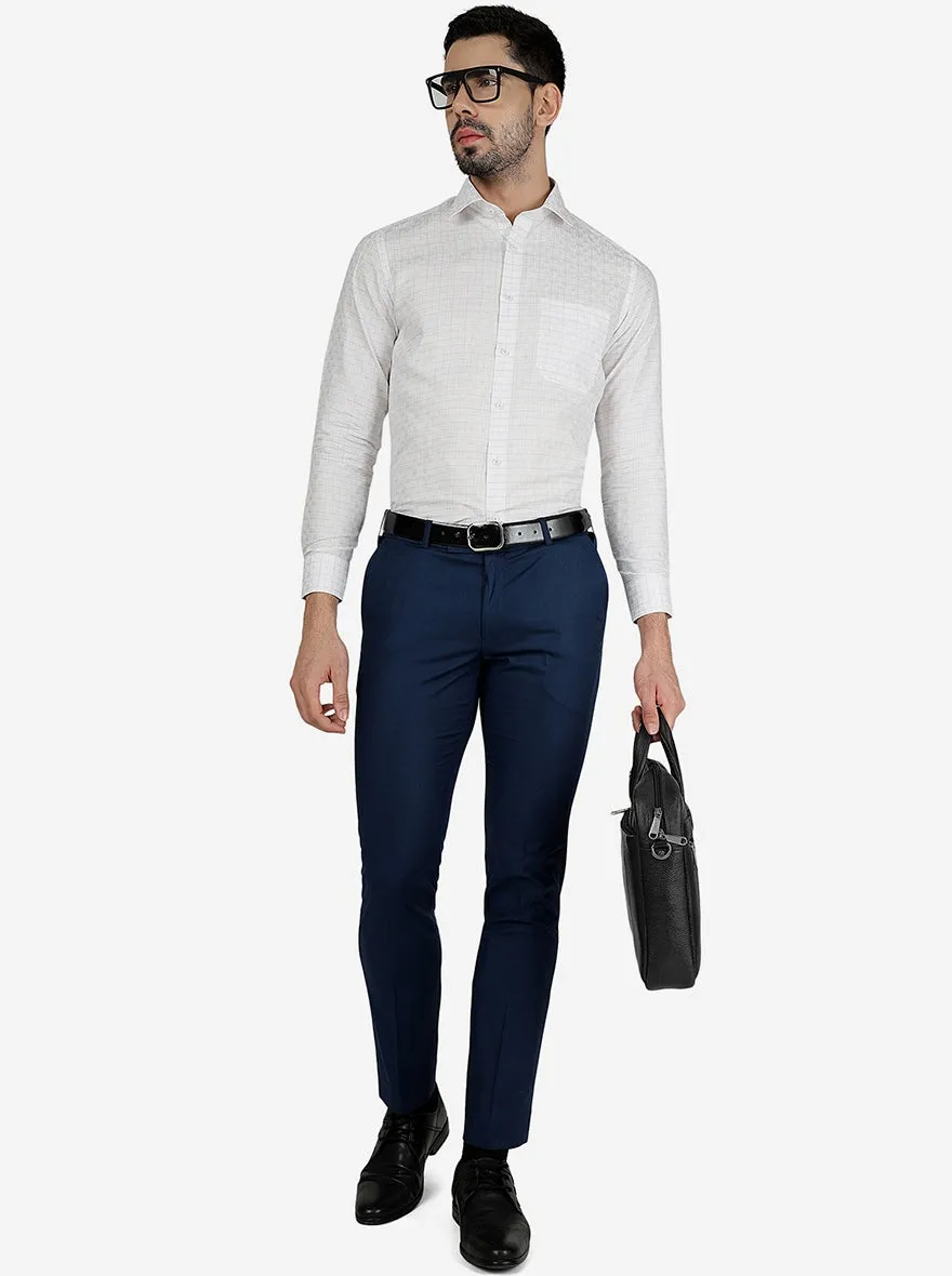 Navy Blue Solid Slim Fit Formal Trouser | Metal