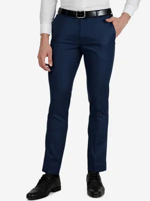 Navy Blue Solid Slim Fit Formal Trouser | Metal