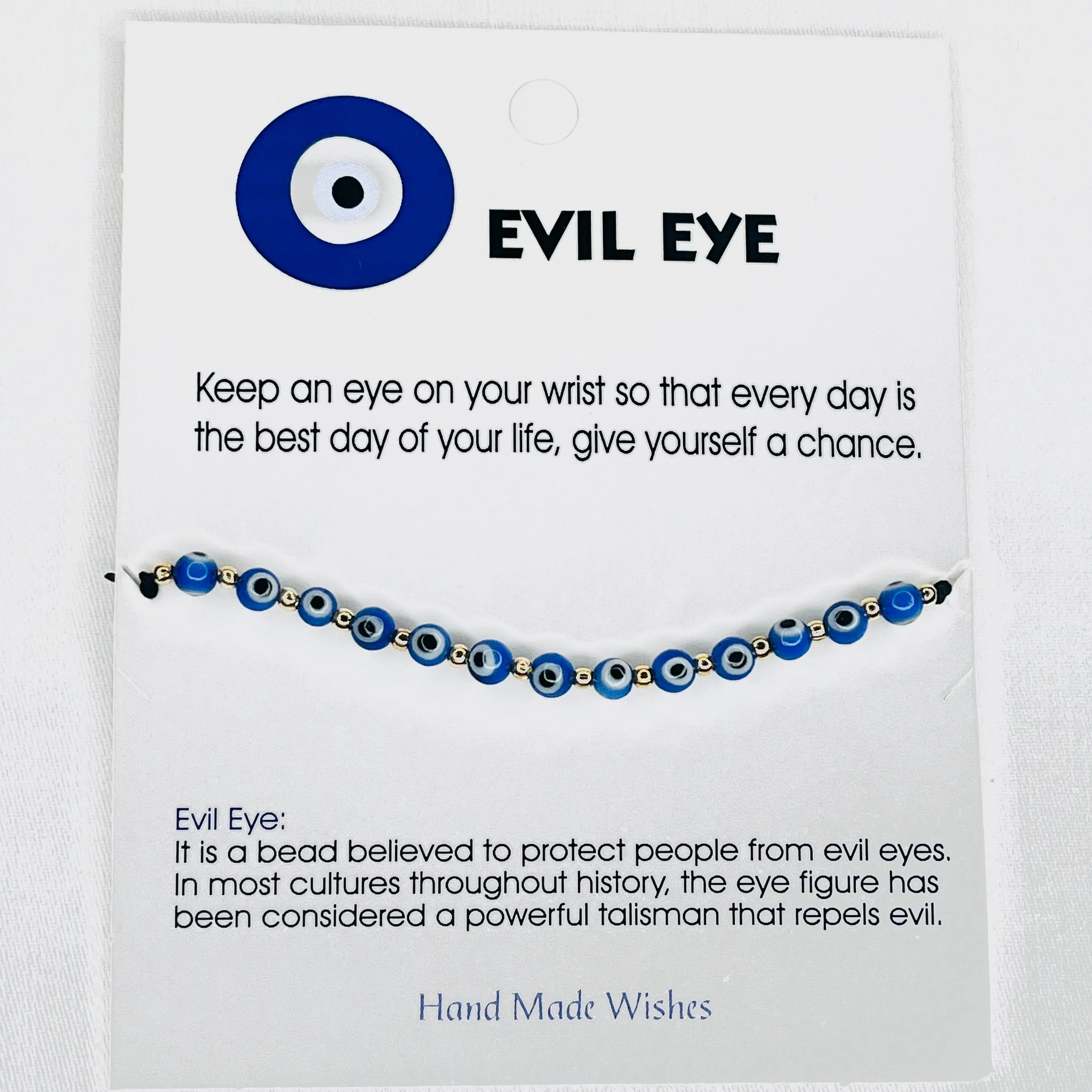 Navy Evil Eye Card Bracelet: Bold Protection, Handmade