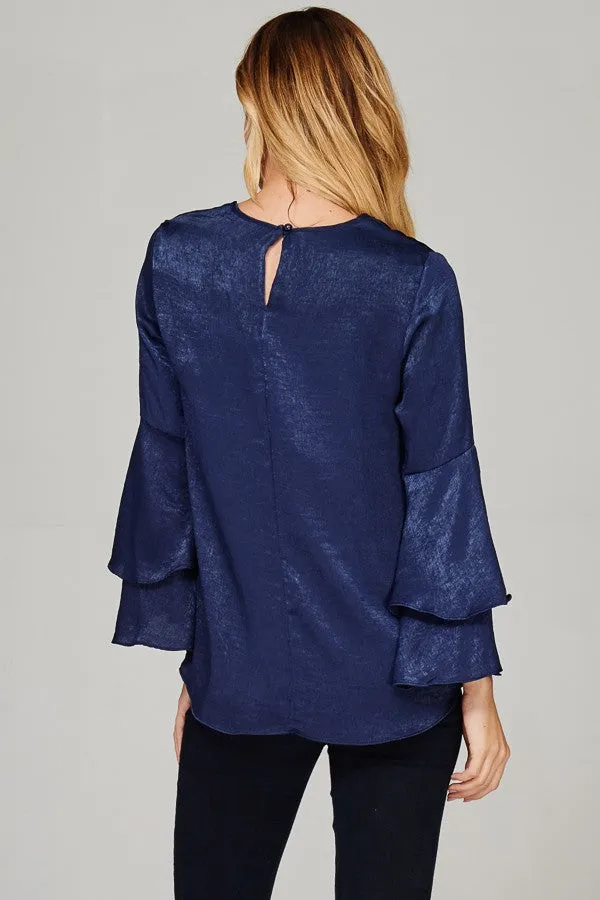 Navy Satin Double Sleeve Woven Top 11/4/24 9195
