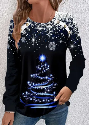 NEW MODLILY® Black Button Christmas Tree Print Long Sleeve Sweatshirt, Sz XL, Retails $58