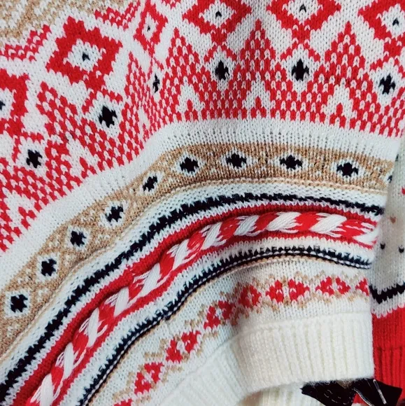 NEW Talbots Cream/Red Fair Isle Diamond Knit Wool Blend Sweater XS