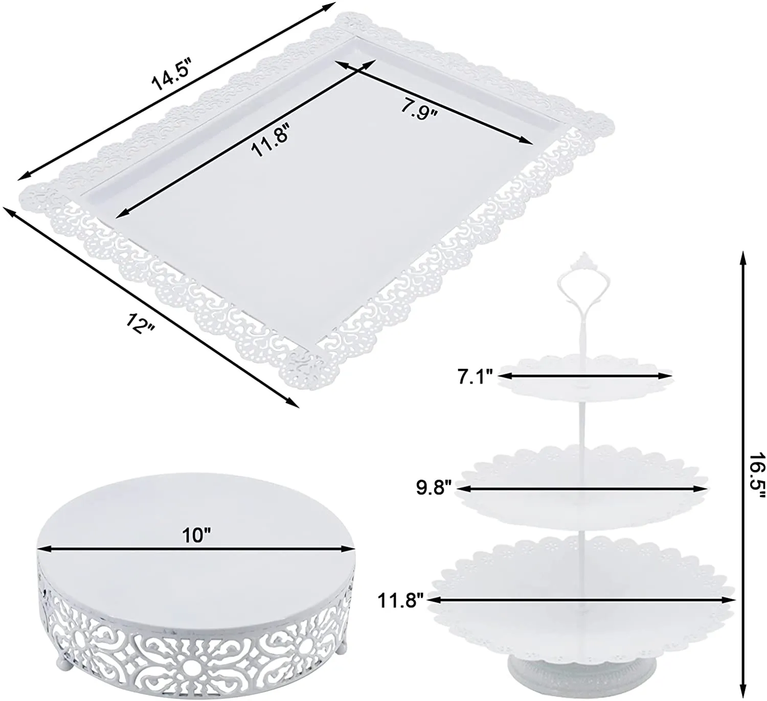 New XMSound 3 Pieces Cake Stand Set ,White Metal Cupcake Holder Dessert Display Plate ,Decor Serving Platter for Wedding Birthday Parties Celebration