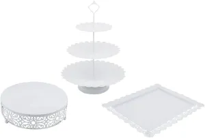 New XMSound 3 Pieces Cake Stand Set ,White Metal Cupcake Holder Dessert Display Plate ,Decor Serving Platter for Wedding Birthday Parties Celebration