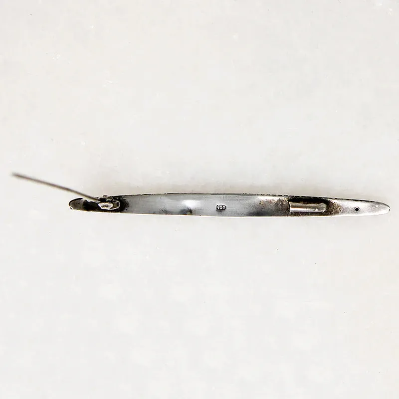 Niello Enamel & Silver Patterned Bar Pin