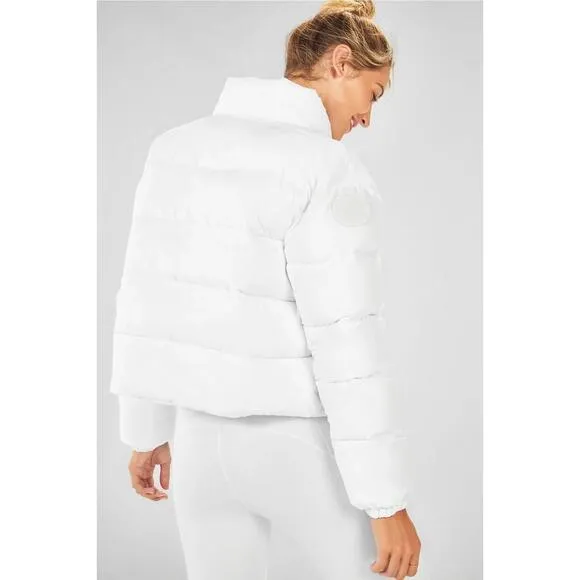 NWT Fabletics White Wander Puffer Jacket Zipper Closure High Collar Womens S