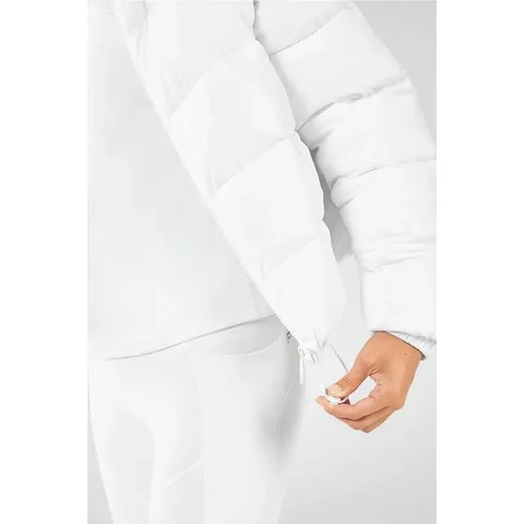NWT Fabletics White Wander Puffer Jacket Zipper Closure High Collar Womens S