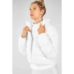 NWT Fabletics White Wander Puffer Jacket Zipper Closure High Collar Womens S