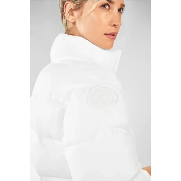 NWT Fabletics White Wander Puffer Jacket Zipper Closure High Collar Womens S