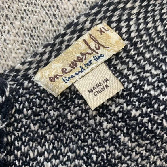 One World XL Sweater Cardigan Boho Shawl Ivory Bla