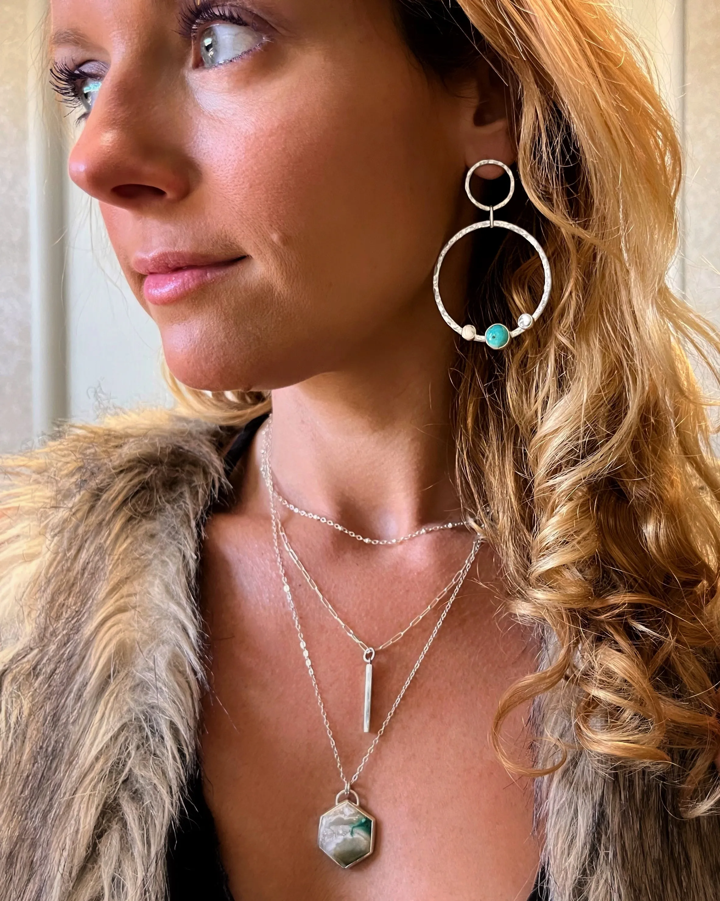 Opalized petrified wood layered necklace set in silver