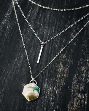 Opalized petrified wood layered necklace set in silver