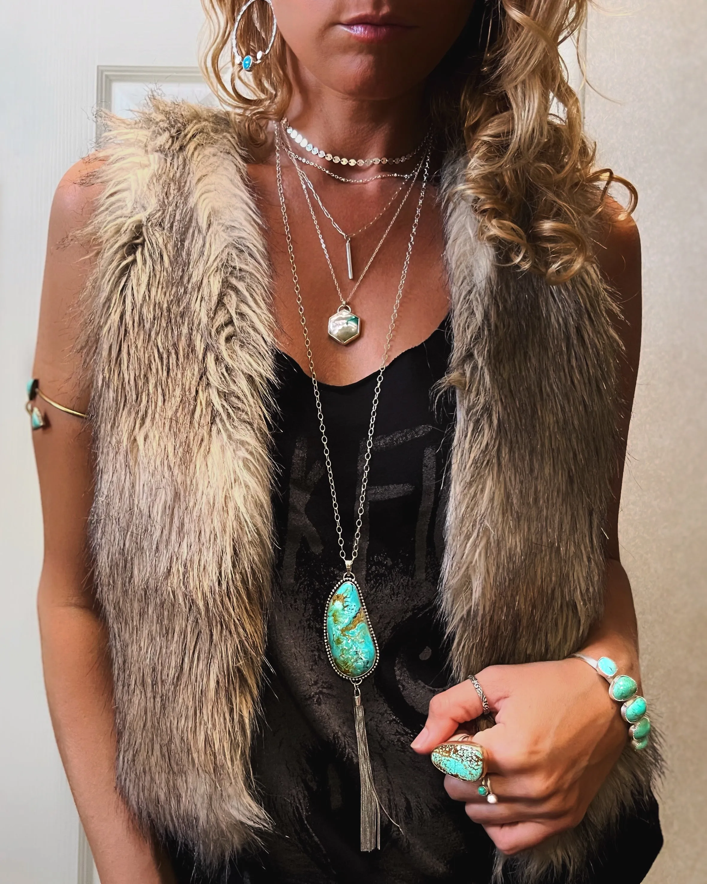 Opalized petrified wood layered necklace set in silver