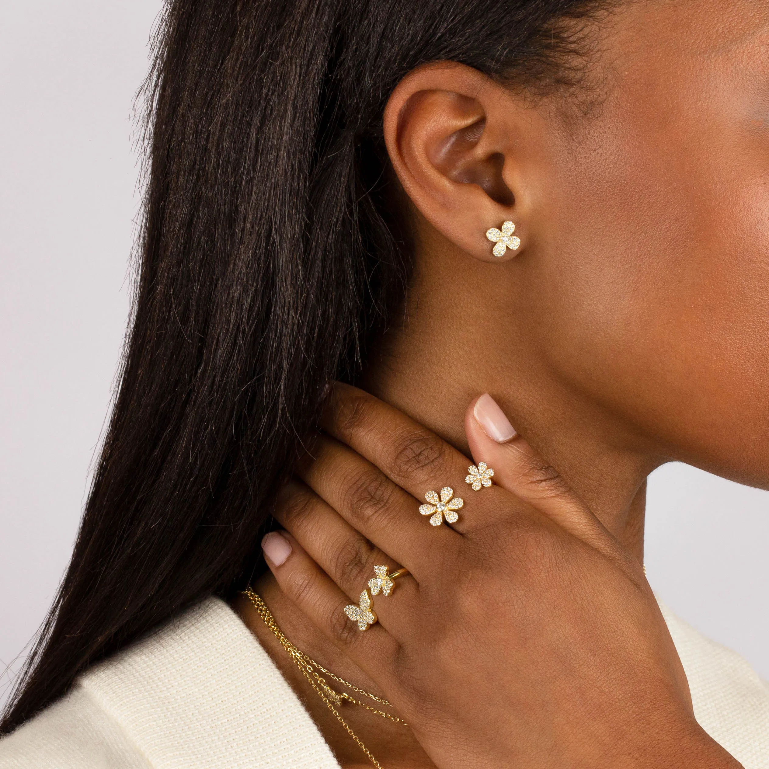 Pavé Flower Stud Earring