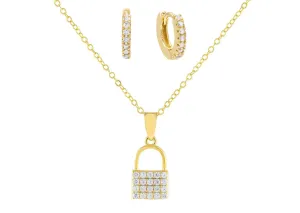 Pavé Lock Necklace X Huggie Earring Combo Set