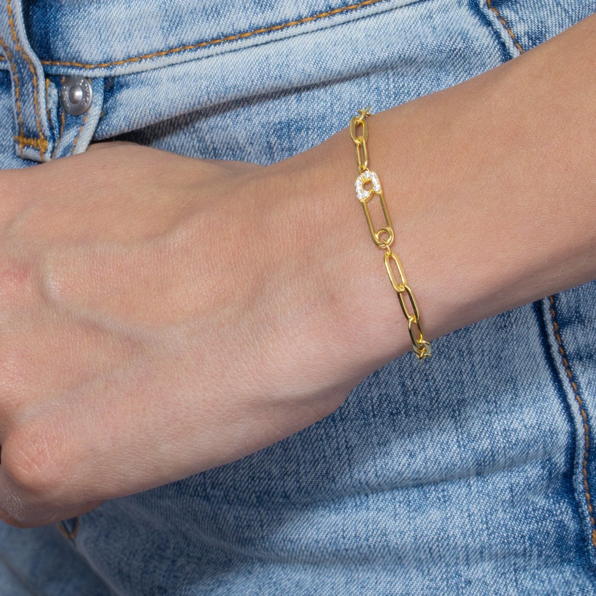 Pavé Safety Pin Link Bracelet