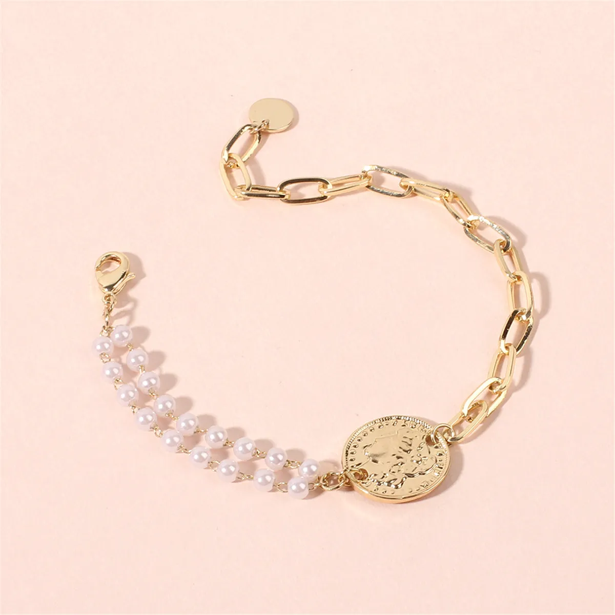 Pearl & 18K Gold-Plated Coin Adjustable Bracelet