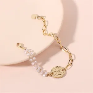 Pearl & 18K Gold-Plated Coin Adjustable Bracelet