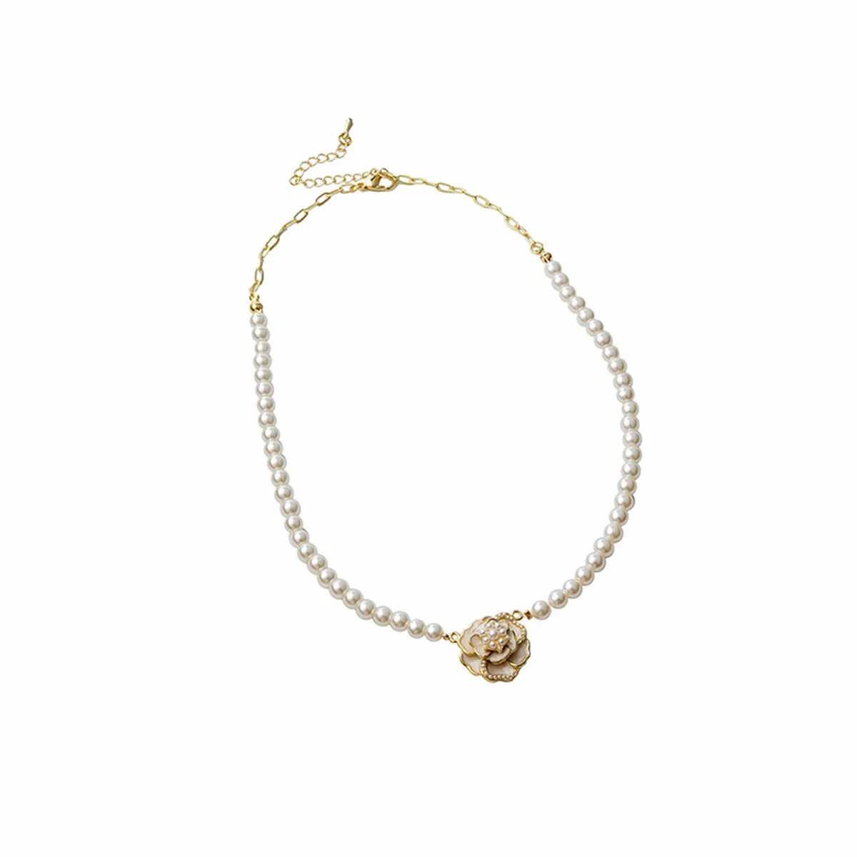 Pearl & Enamel 18K Gold-Plated Camellia Pendant Necklace