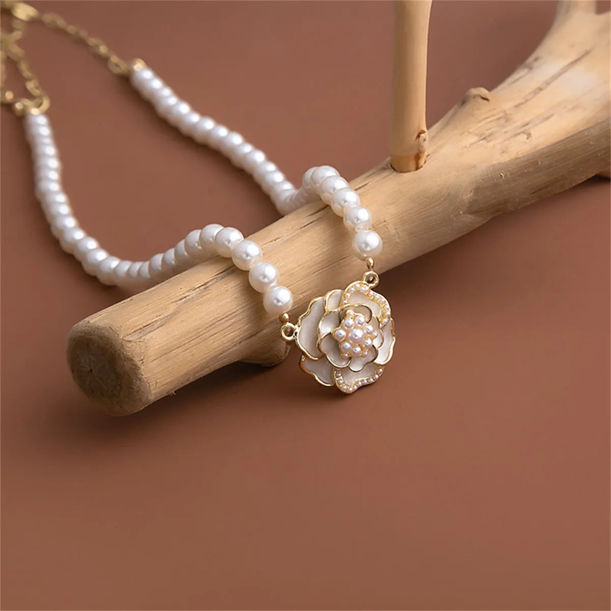 Pearl & Enamel 18K Gold-Plated Camellia Pendant Necklace