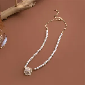 Pearl & Enamel 18K Gold-Plated Camellia Pendant Necklace