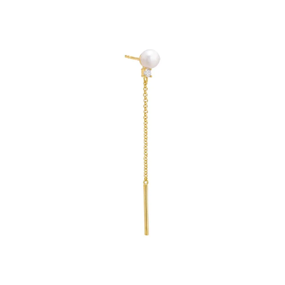 Pearl Chain Bar Drop Stud Earring