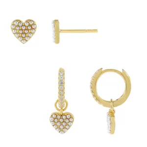 Pearl X Heart Earring Combo Set