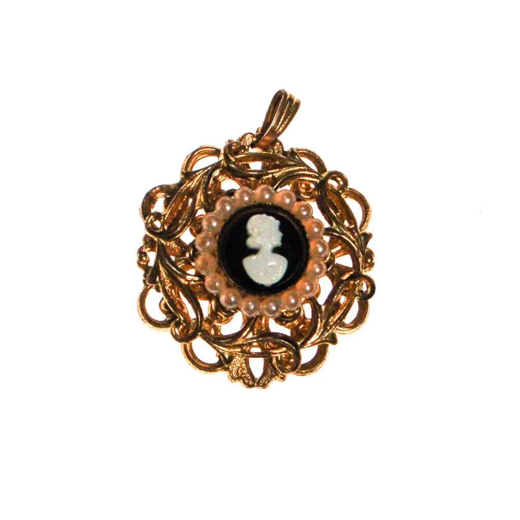 Petite Gold Tone Cameo Pendant Necklace