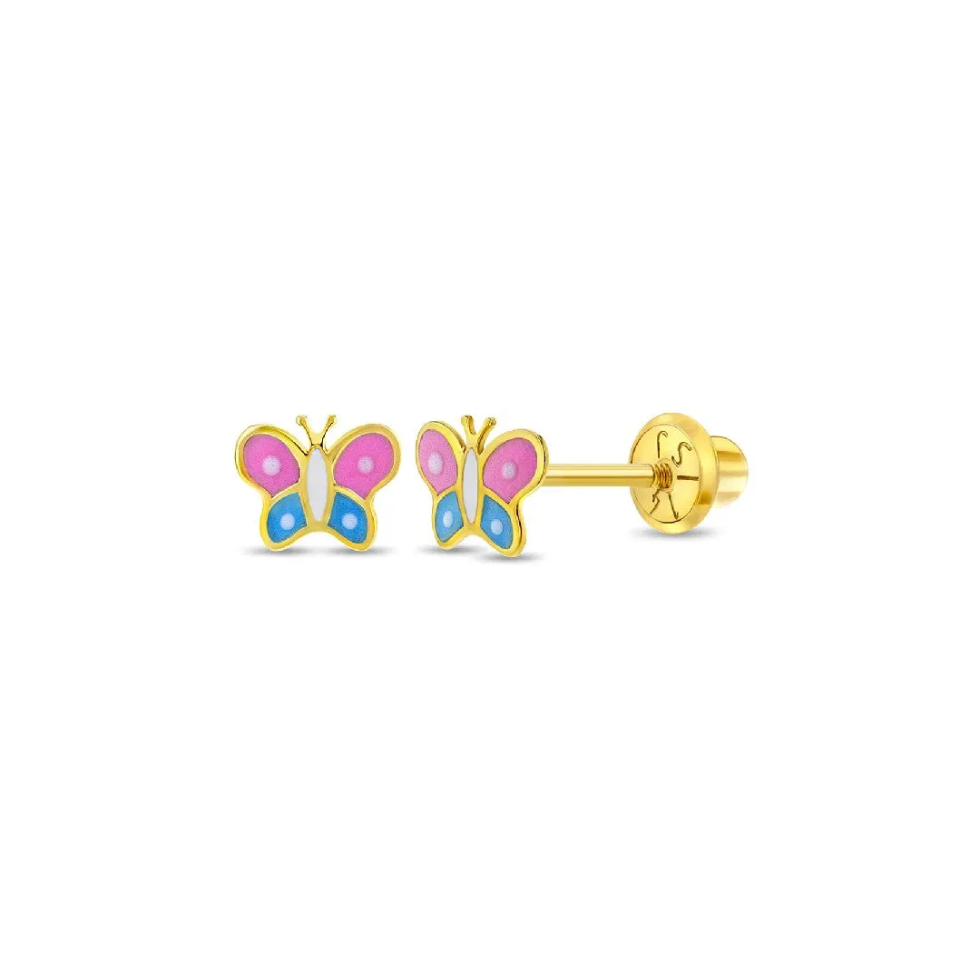 Pink & Blue Butterfly Enamel Little Girl's Stud Earrings